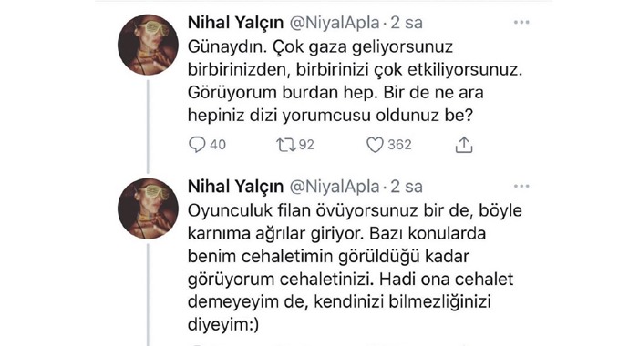 Nihal Yalçın'dan 'övgülere' sert çıkış